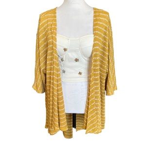 LulaRoe Knit Open Front Cardigan Stripe Crochet Mustard Layering Hippie‎ Vibes